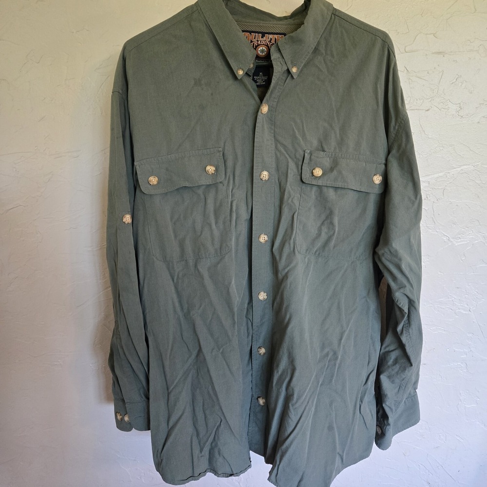 Duluth Trading Mens Outdoor Button Up Bamboo Cotton Green XL Campcore